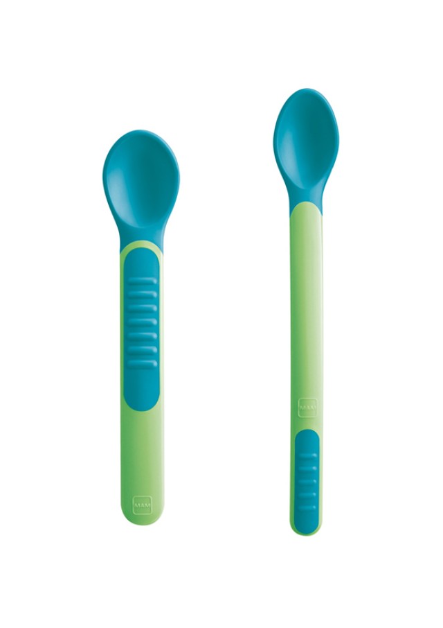 Mam Heat Sensitive Spoons & Cover Θερμοευαίσθητα Κουταλάκια Με Προστατευτικό Καπάκι Unisex 6m+, 2 Τεμάχια