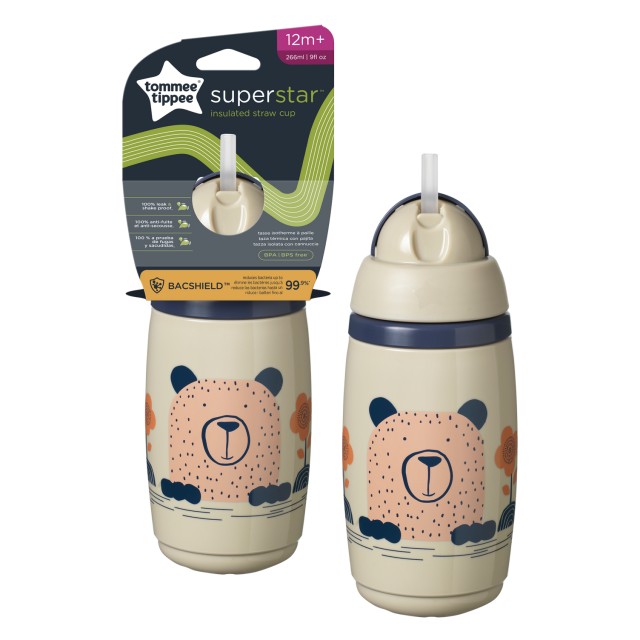 Tommee Tippee Κύπελλο Ισοθερμικό Με Καλαμάκι Γκρι 12m+, 266ml