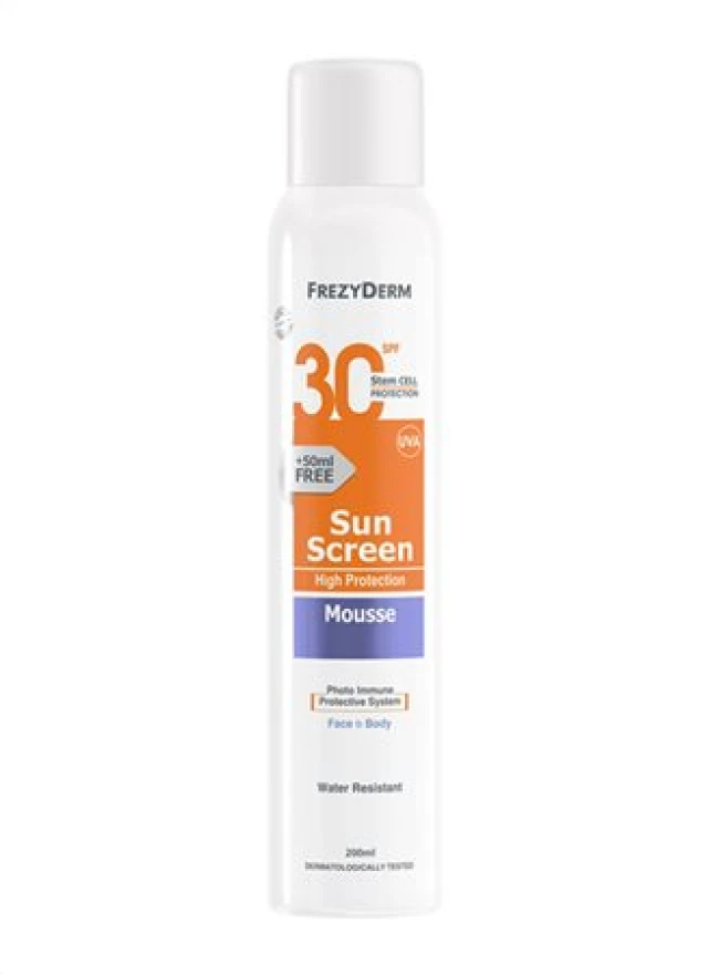 Frezyderm Sun Screen Mousse SPF30 Face - Body Sunscreen, 200ml