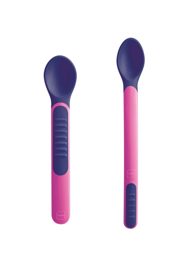 Mam Heat Sensitive Spoons & Cover Θερμοευαίσθητα Κουταλάκια Με Προστατευτικό Καπάκι Για Κορίτσι 6m+, 2 Τεμάχια