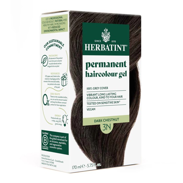 Herbatint Permanent Haircolour Gel Βαφή Μαλλιών Χωρίς Αμμωνία 3N Κα...