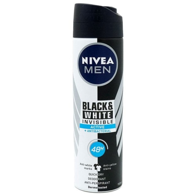 Nivea Men Invisible Black & White Invisible Active Ανδρικό Αποσμητικό Spray 48ωρης Προστασίας, 150ml