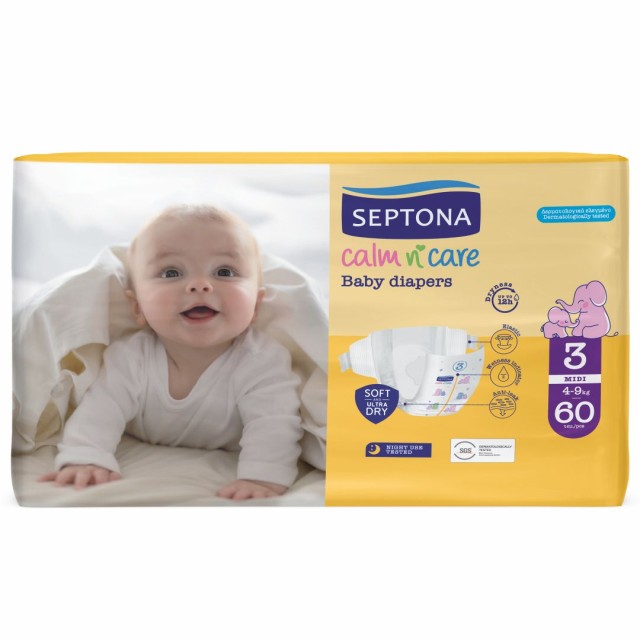 Septona Calm n Care Baby Diapers Midi No3 (4-9kg), 60 τμχ