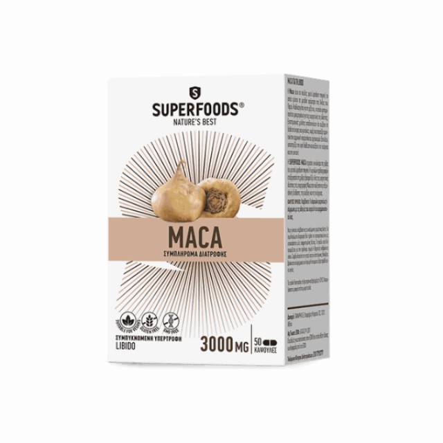 Superfoods Maca Συμπλήρωμα Διατροφής για Ενίσχυση της Libido, 50caps