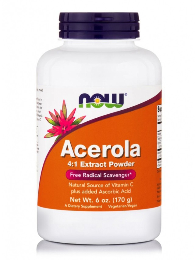 Now Foods Acerola Extract Powder Συμπλήρωμα Διατροφής Ασερόλα Φυσική Πηγή Βιταμίνης C για Ενίσχυση Ανοσοποιητικού & Αντιμετώπιση Κρυολογήματος, 170gr
