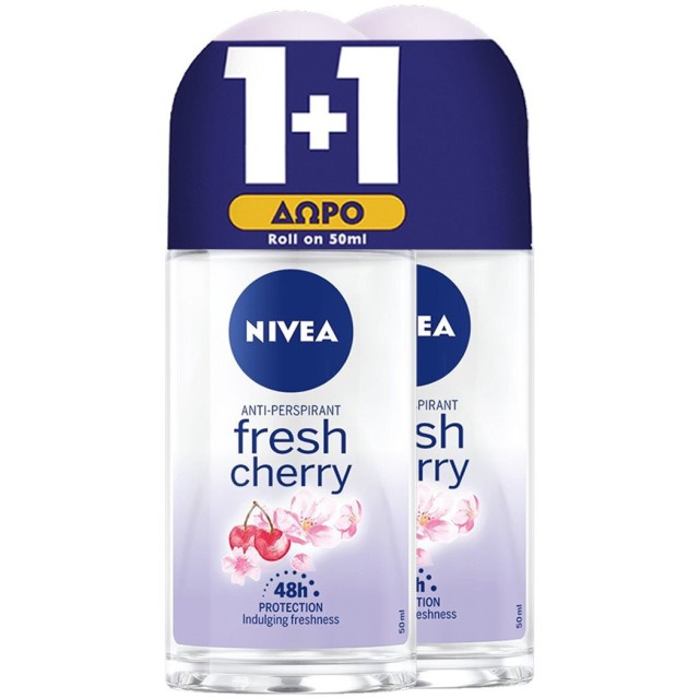 Nivea Fresh Cherry Antibacterial Αποσμητικό 48h σε Roll-On 2x50ml (1+1 Δώρο)