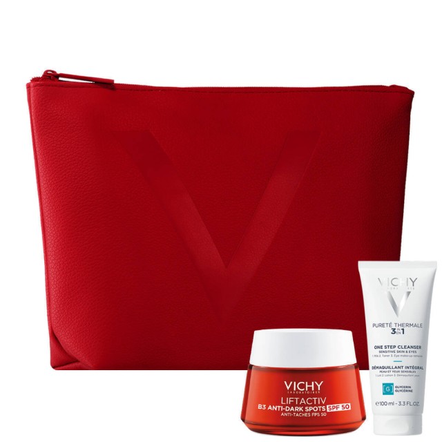 Vichy Liftactiv B3, Κρέμα Ημέρας Κατά Των Κηλίδων Με Spf50 50ml + Δωρο Purete Thermal, Γαλάκτωμα Καθαρισμού 3σε1 100ml + Δερμάτινο Νεσεσέρ
