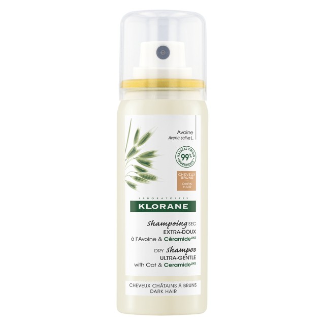 Klorane Εξαιρετικά Ήπιο Dry Shampoo Με Χρώμα - Καστανά Έως Σκούρα Μαλλιά - Με Βρώμη & Ceramide, 50ml