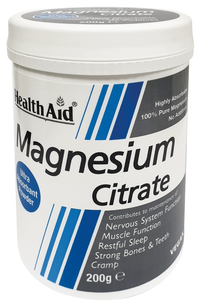 Health Aid Magnesium Citrate Powder 100% Σκόνη Κιτρικού Μαγνησίου, 200gr