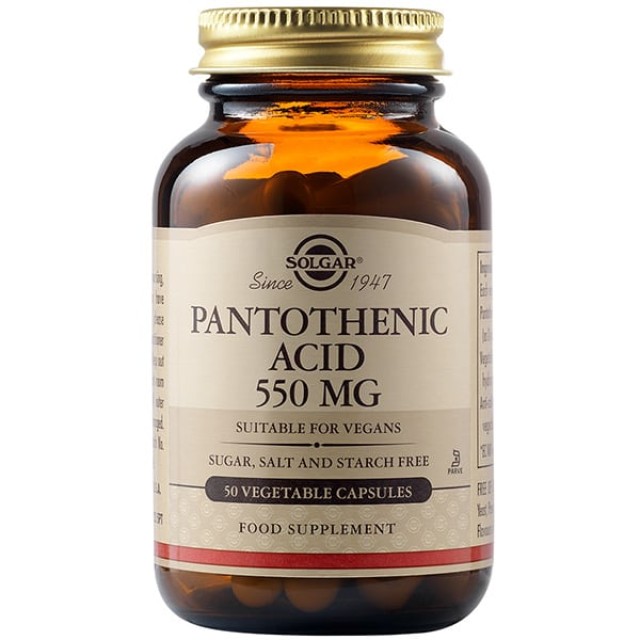 Solgar Pantothenic Acid 550mg Συμπλήρωμα Διατροφής Για Ενέργεια Και Πνευματική Διαύγεια, 50 Φυτικές Κάψουλες