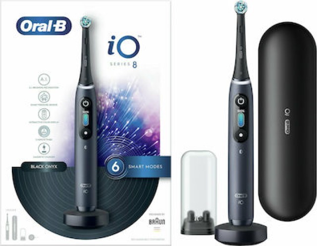 Oral-B iO Series 8 Ηλεκτρική Οδοντόβουρτσα με Χρονομετρητή και Αισθητήρα Πίεσης Black Onyx, 1 τεμάχιο