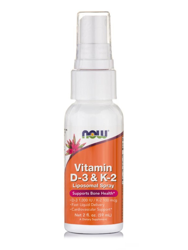 Now Foods Vitamin D3 1000 IU & K2 100mcg Liposomal Spray Συμπλήρωμα Βιταμίνης D3 & K2, 60 ml