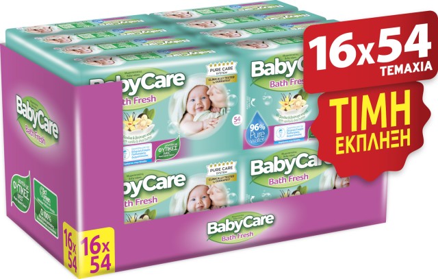 BabyCare Bath Fresh Μωρομάντηλα Με Βανίλια & Βούτυρο Καριτέ, 16x54 Τεμάχια