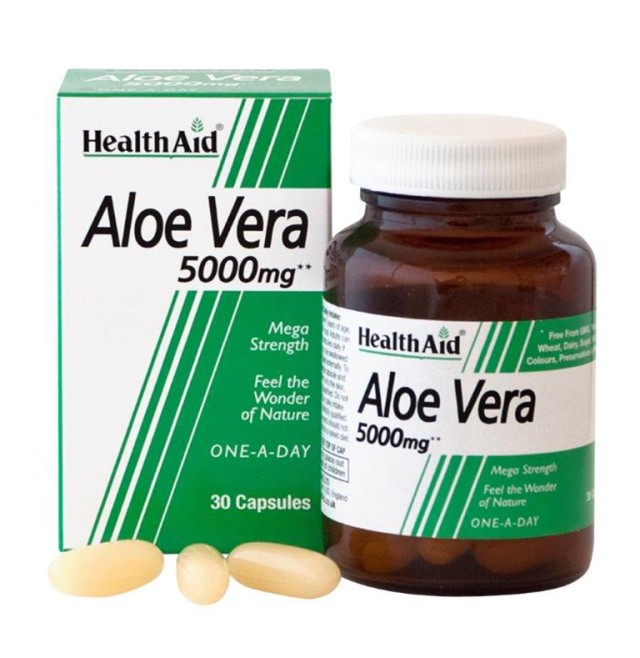 Health Aid Aloe Vera 5000mg Συμπλήρωμα Διατροφής με Αλόη για Φυσική Αποτοξίνωση, 30 Kάψουλες