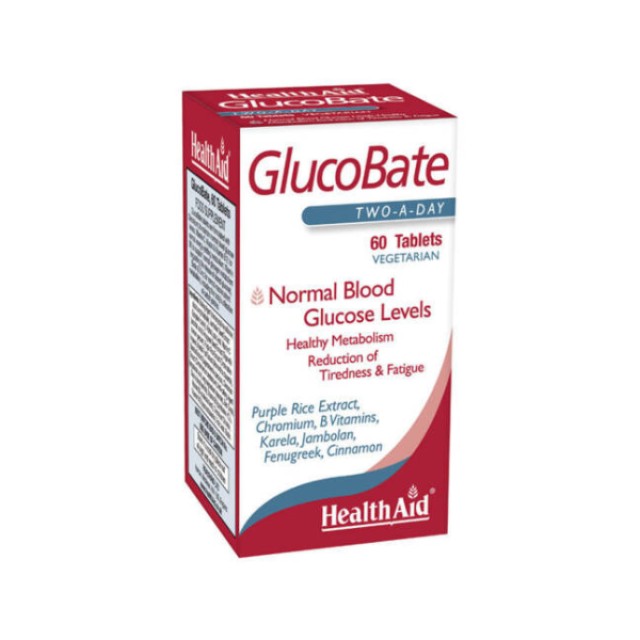 Health Aid GlucoBate Συμπλήρωμα Διατροφής με Βιταμίνες, Μέταλλα, Κανέλα & Φυτικά Εκχυλίσματα για Εξισορρόπηση Γλυκόζης & Αύξηση Ενέργειας, 60 Φυτικές Ταμπλέτες