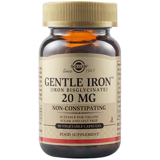 Solgar Gentle Iron 20mg Σίδηρος Για Την Υγεία Του Αιμοποιητικού Συστήματος, 180 Φυτικές Κάψουλες