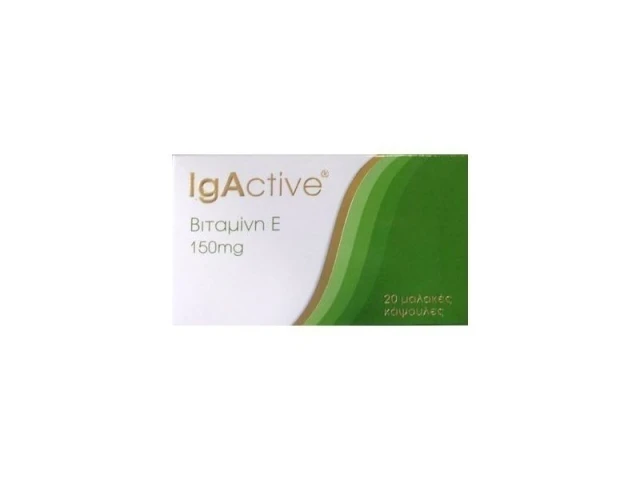 Igactive Vitamin E 150mg, 20 soft capsules.