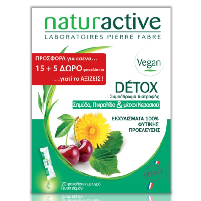 Naturactive Detox Συμπλήρωμα Αποτοξίνωσης με Σημύδα, Πικραλίδα & Μίσχοι Κερασιού, 15 + 5 Φακελίσκοι