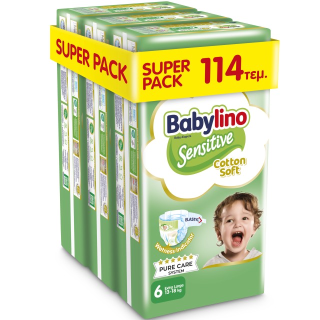 Babylino Super Pack Sensitive Cotton Soft No.6 (13-18kg) Βρεφικές Πάνες, 3x38τμχ