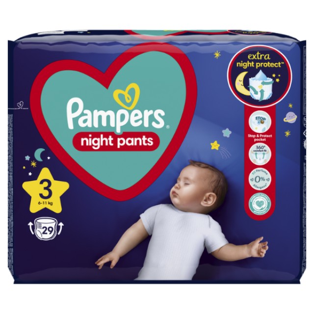 Pampers Night Pants No 3 Πάνες Βρακάκι Νυκτός Μέγεθος 3 (6kg-11kg), 29 Τεμάχια