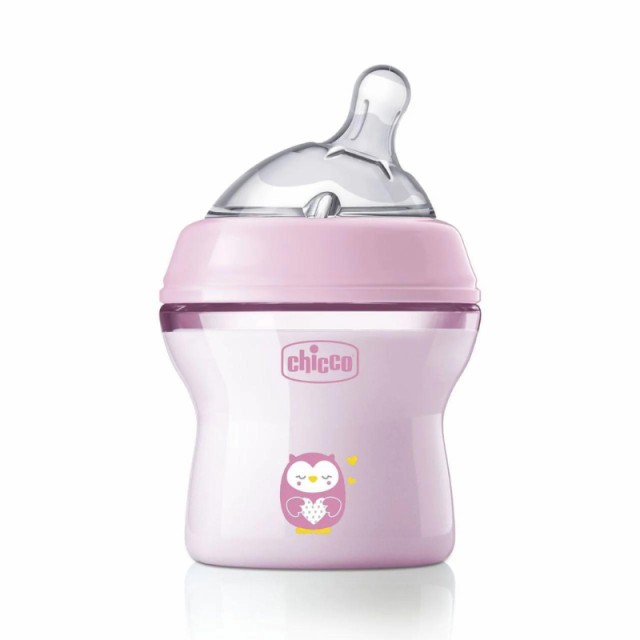 Chicco Μπιμπερό Πλαστικό με Θηλή Σιλικόνης 0m+ Ροζ, 150ml