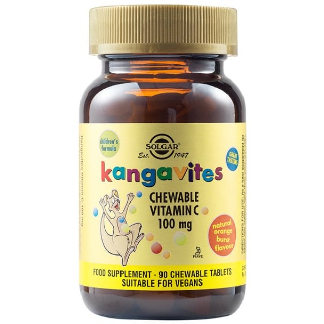 Solgar Kangavites Chewable Vitamin C 100mg Συμπλήρωμα Διατροφής Βιταμίνης C για Παιδιά 3 ετών και άνω, 90 Μασώμενες Ταμπλέτες