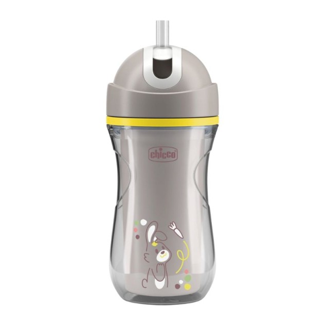 Chicco Sport Cup Εκπαιδευτικό Κύπελλο με Καλαμάκι 14m+ Γκρι, 266ml