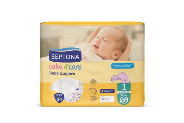 Septona Calm N Care Πάνες Newborn No1 (2-5kg), 26τμχ