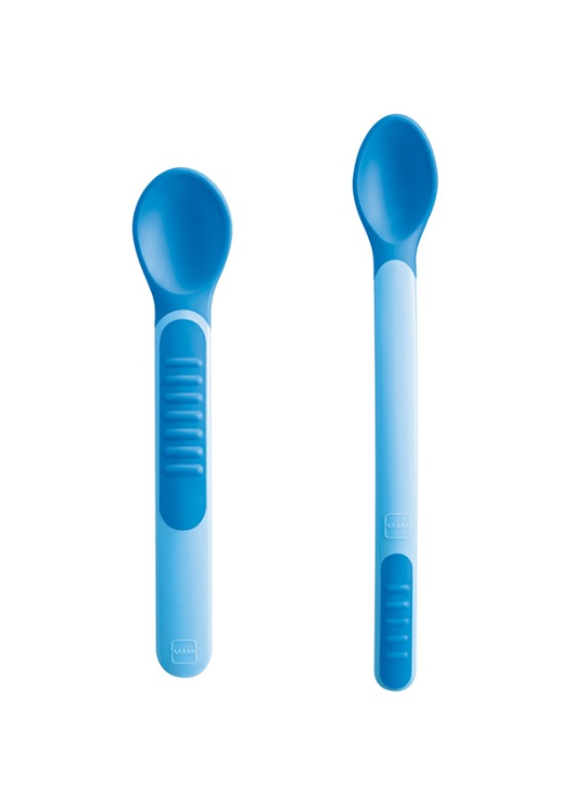 Mam Heat Sensitive Spoons & Cover Θερμοευαίσθητα Κουταλάκια Με Προστατευτικό Καπάκι Για Αγόρι 6m+, 2 Τεμάχια