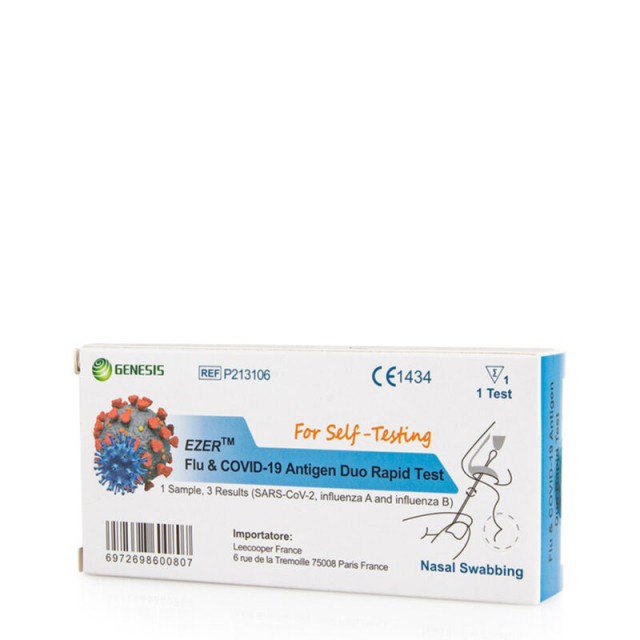 Genesis Διπλό Ρινικό Rapid Test Ανίχνευσης COVID-19 & Ιού της Γρίπης (Τύπου Α & Β), 1τεμάχιο