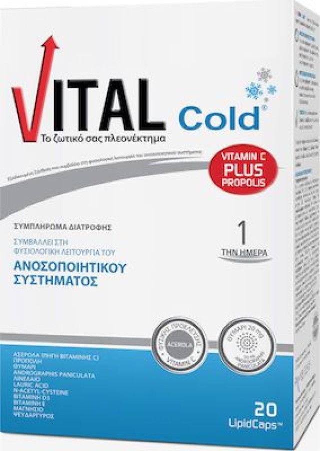 Vital Cold Συμπλήρωμα Διατροφής Για Το Κρυολόγημα, 20 Κάψουλες