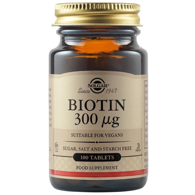 Solgar Biotin 300µg Συμπλήρωμα Διατροφής Για Υγιή Μαλλιά Και Δέρμα, 100 Ταμπλέτες
