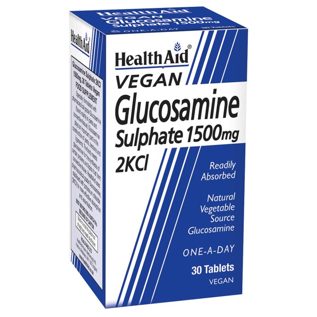 Health Aid Vegan Glucosamine Sulphate 1500mg 2KCl Συμπλήρωμα Διατροφής με Θειική Γλυκοζαμίνη για Υγιείς Αρθρώσεις, 30 Ταμπλέτες