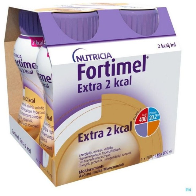 Fortimel Extra 2 Kcal Πόσιμο Θρεπτικό Συμπλήρωμα Υψηλής Ενέργειας Με Γεύση Μόκα, 4x200ml