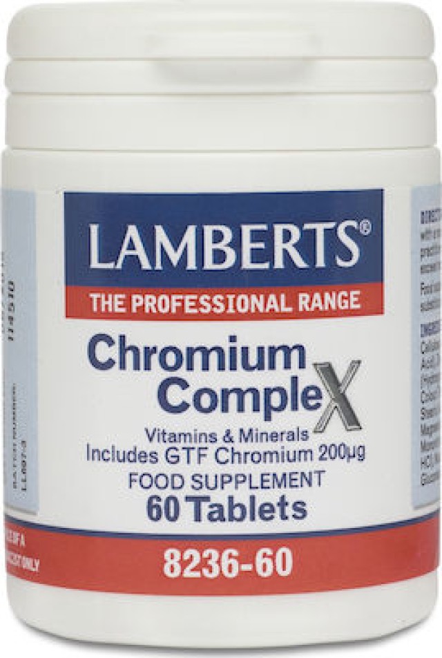 Lamberts Chromium Complex 200mg Συμπλήρωμα Διατροφής με Χρώμιο για τη Διατήρηση του Σακχάρου του Αίματος σε Φυσιολογικά Επίπεδα, 60 Ταμπλέτες