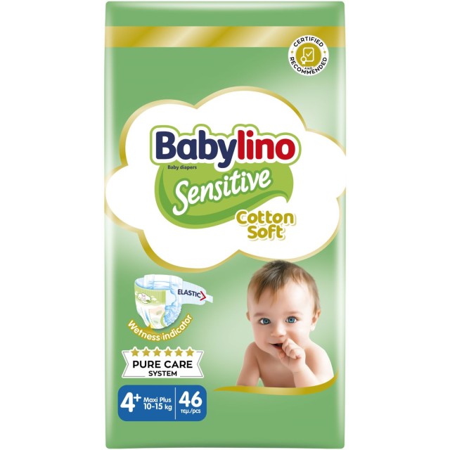 Babylino Sensitive Cotton Soft Bρεφική Πάνα No4+ 10-15 Kg Value Pack, 46 Τεμάχια
