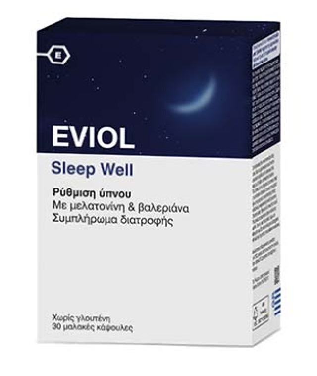 Eviol Sleep Well Ρύθμιση Ύπνου Με Μελατονίνη & Βαλεριάνα 30 Μαλακές Κάψουλες