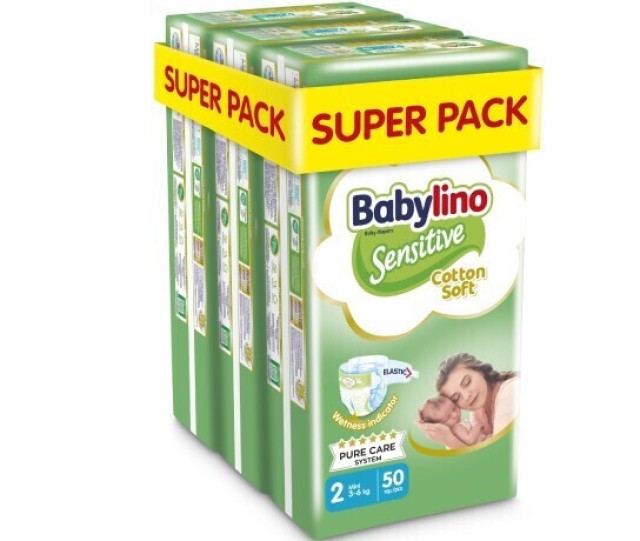Babylino Super Pack Sensitive Cotton Soft Nο.2 (3-6kg) Βρεφικές Πάνες,  3x50τμχ