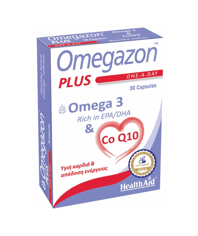 Health Aid Omegazon Plus (Omega 3 & Co Q10) Συμπλήρωμα Διατροφής για Καλή Λειτουργία της Καρδιάς, του Κυκλοφορικού & Μυϊκού Συστήματος, 30 Κάψουλες