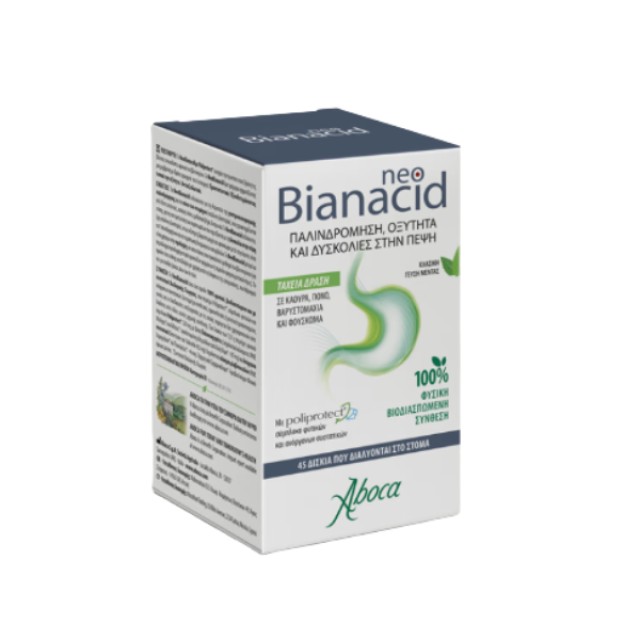 Aboca Neo Bianacid Lemon Flavor Συμπλήρωμα Διατροφής για την Γαστροοισοφαγική Παλινδρόμηση, 45 Tablets