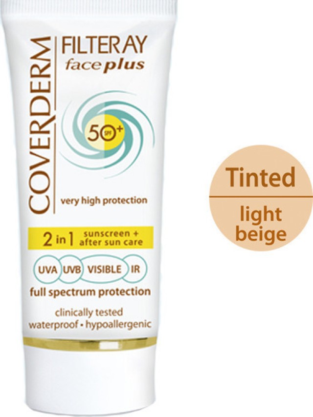 Coverderm Filteray Face Plus SPF50+ Light Beige Dry/Sensitive Hevisible Αντηλιακή Κρέμα Προσώπου & After Sun Aνοιχτής Απόχρωσης για Ξηρές/Ευαίσθητες Επιδερμίδες, 50ml