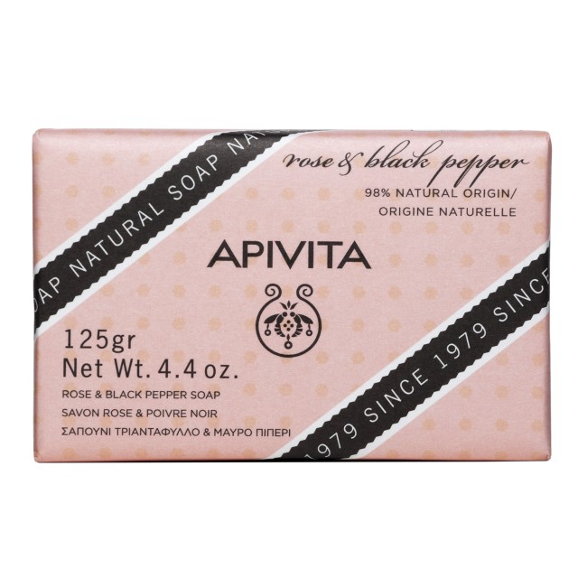 Apivita Φυσικό Σαπούνι Τριαντάφυλλο & Μαύρο Πιπέρι, 125gr