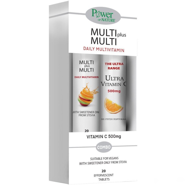 Power Of Nature Multi + Multi με Στέβια, 20 Αναβράζοντα Δισκία + Vitamin C 500mg Πορτοκάλι, 20 Αναβράζοντα Δισκία