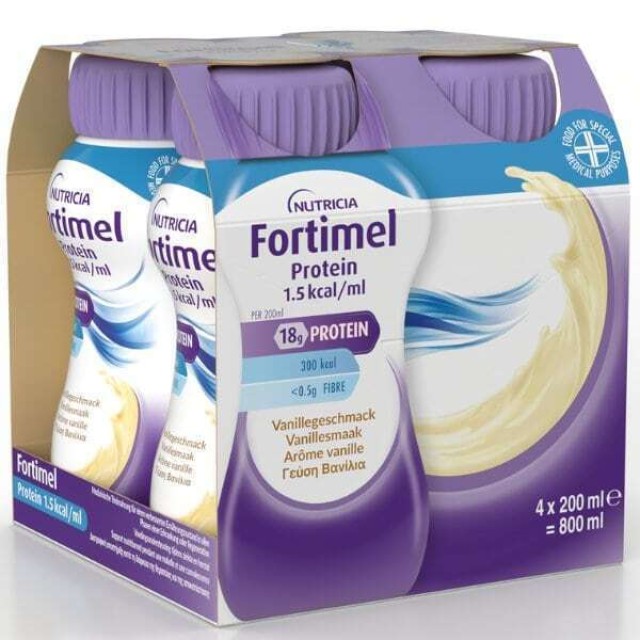 Nutricia Fortimel Protein Βανίλια Συμπλήρωμα Διατροφής σε Υγρή Μορφή Υψηλής Περιεκτικότητας σε Πρωτεϊνη, 4 x 200ml