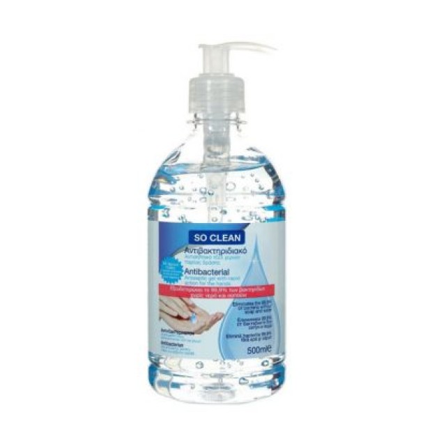 So Clean Antibacterial Antiseptic Gel for Hands Αντιβακτηριδιακό Αντισηπτικό Τζελ Χεριών, 500ml