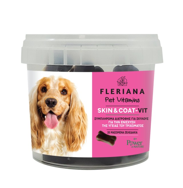 Fleriana Pet Vitamins Skin & Coat-vit Για Υγιές Τρίχωμα, 20 Μασώμενα Ζελεδάκια σε Σχήμα Κόκκαλου