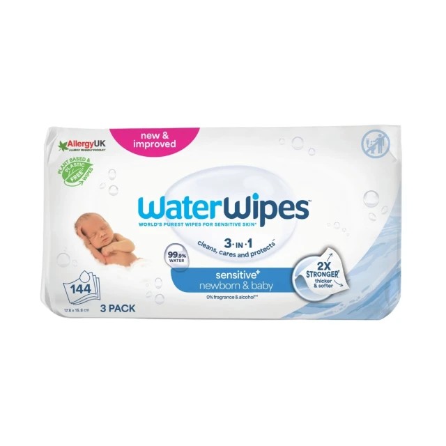 WaterWipes Sensitive+ Μωρομάντηλα με 99,9% Νερό, 144τεμ (3x48τεμ)