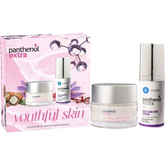 Panthenol Extra Youthful Skin Set Day Cream Ενυδατική Κρέμα Ημέρας SPF15 50ml + Face & Eye Serum Αντιρυτιδικός Ορός 30ml, 1 Σετ