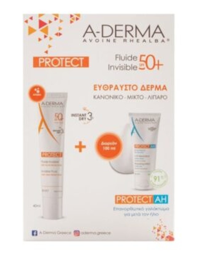 A-Derma Protect Promo Αντηλιακή Λεπτόρευστη Κρέμα Προσώπου SPF 50+ 40ml & Δώρο After Sun Protect AH 100ml