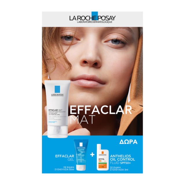 La Roche Posay Effaclar MAT Καθημερινή Φροντίδα κατά της γυαλάδας και των διεσταλμένων πόρων + Effaclar Gel 50ml + Anthelios UVMUNE 400 Oil control fluid SPF50+ 3ml